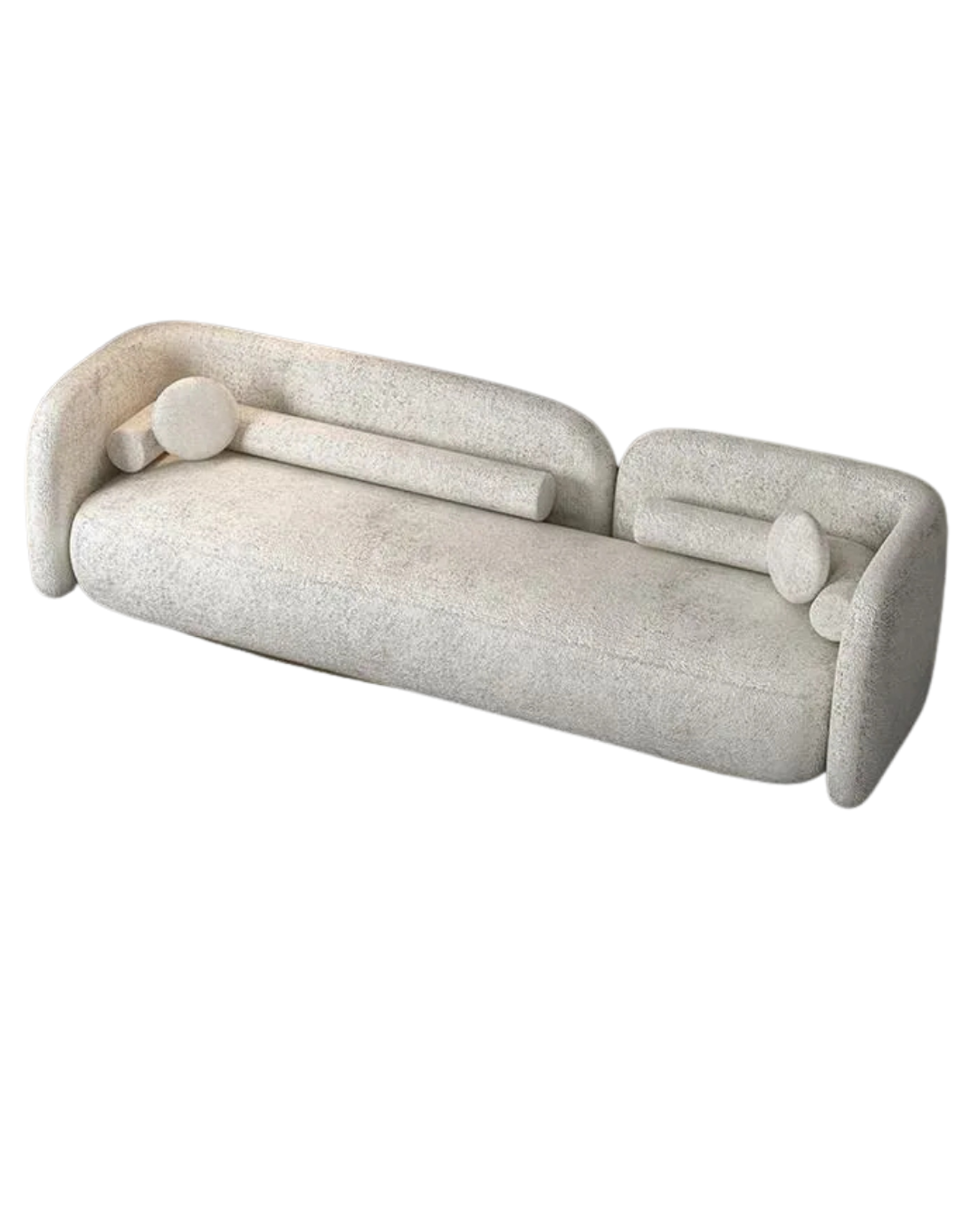 Modern Cream Bouclé Sofa – Sculptural Curves & Round Pillows
