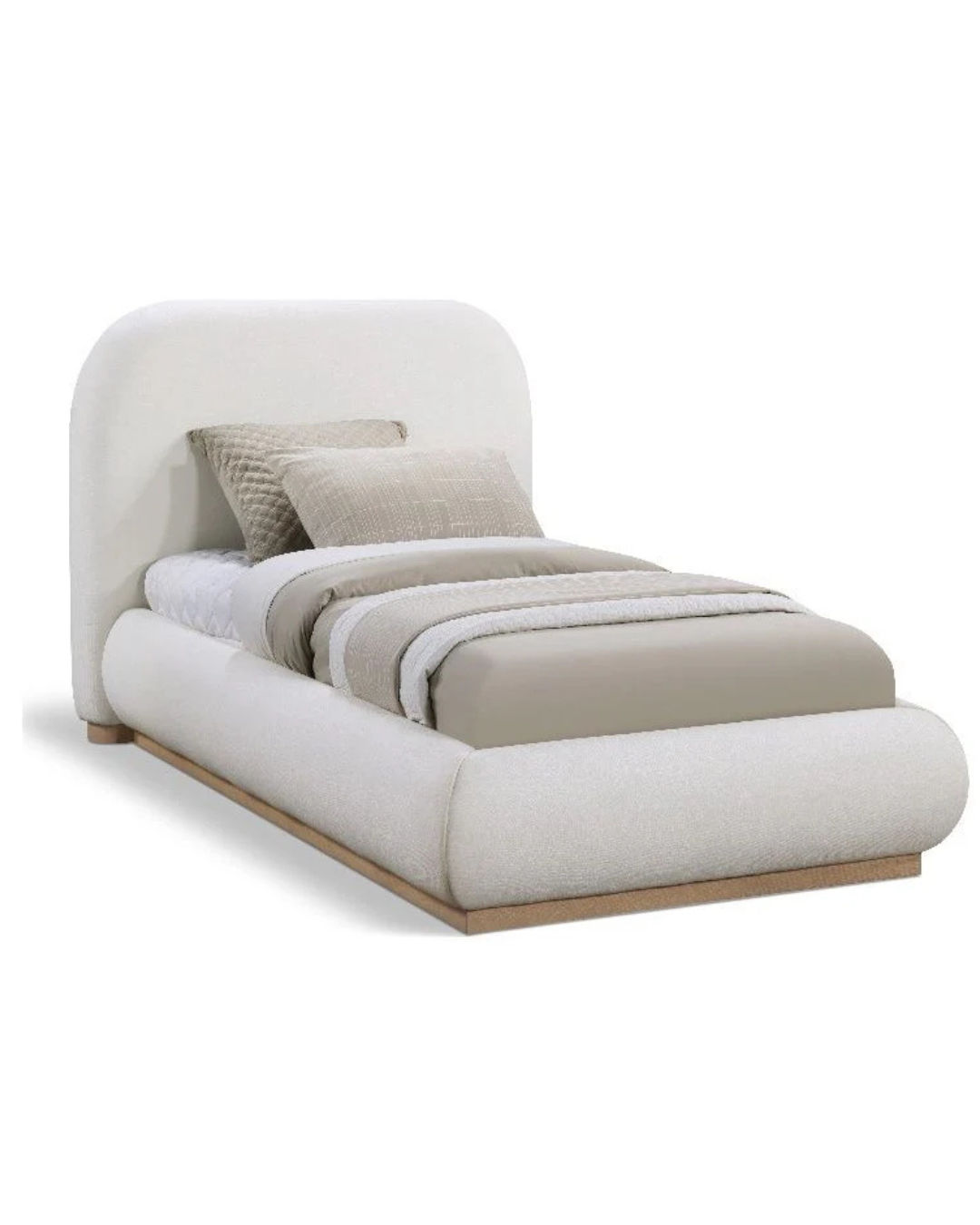 Nuvola Bed — Children’s Cloud Arch Bouclé Single Bed with Oak Plinth