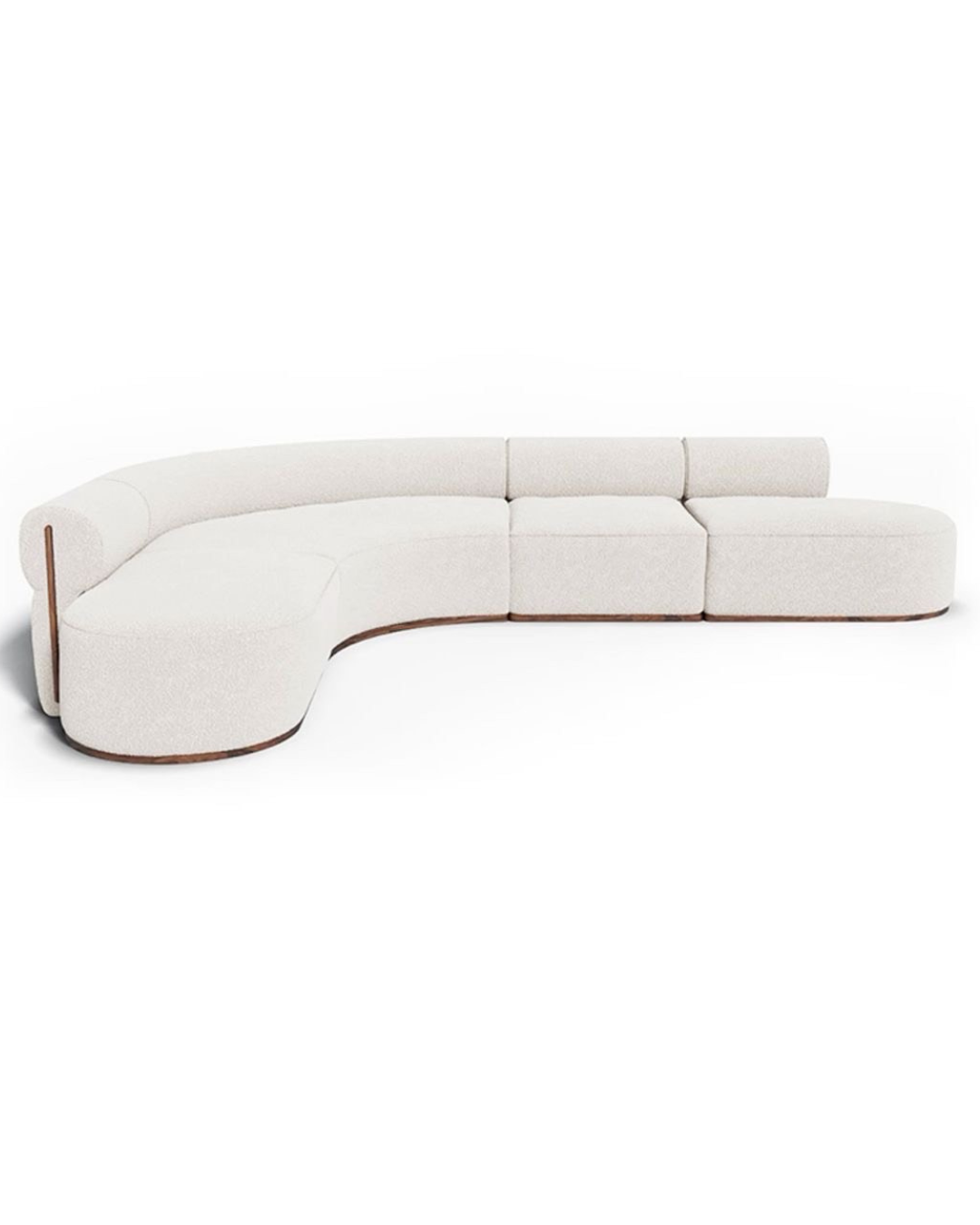 The Flow Sectional — Curved L-Shape Bouclé Sofa with Walnut Base