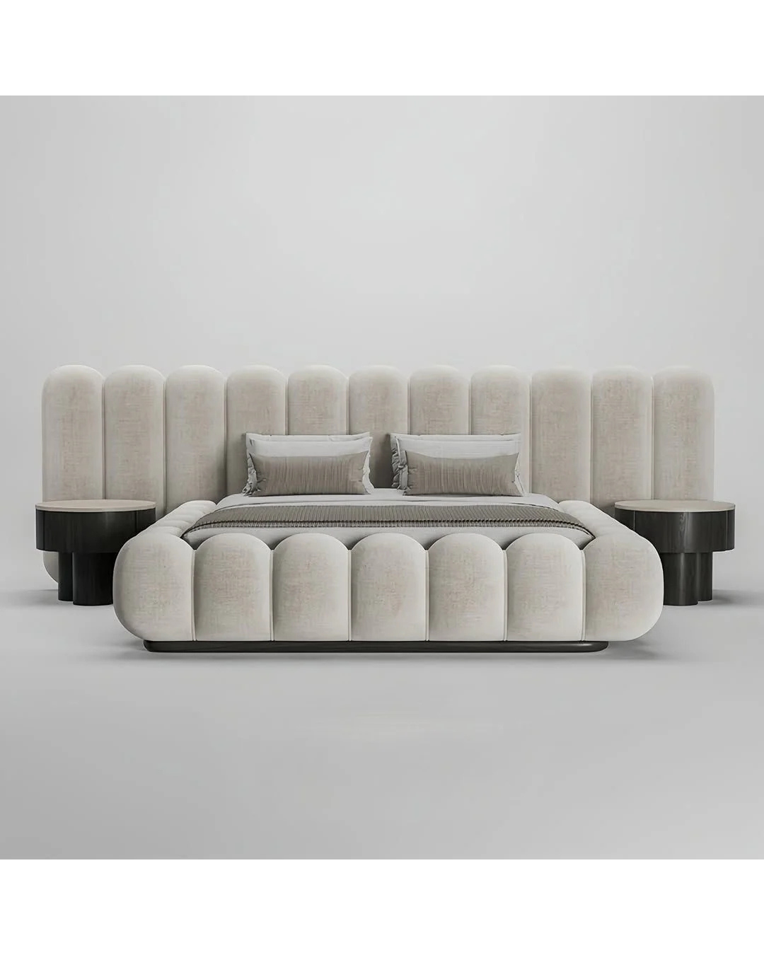 Archella Curved Upholstered Bed with Sculpted Channel Headboard