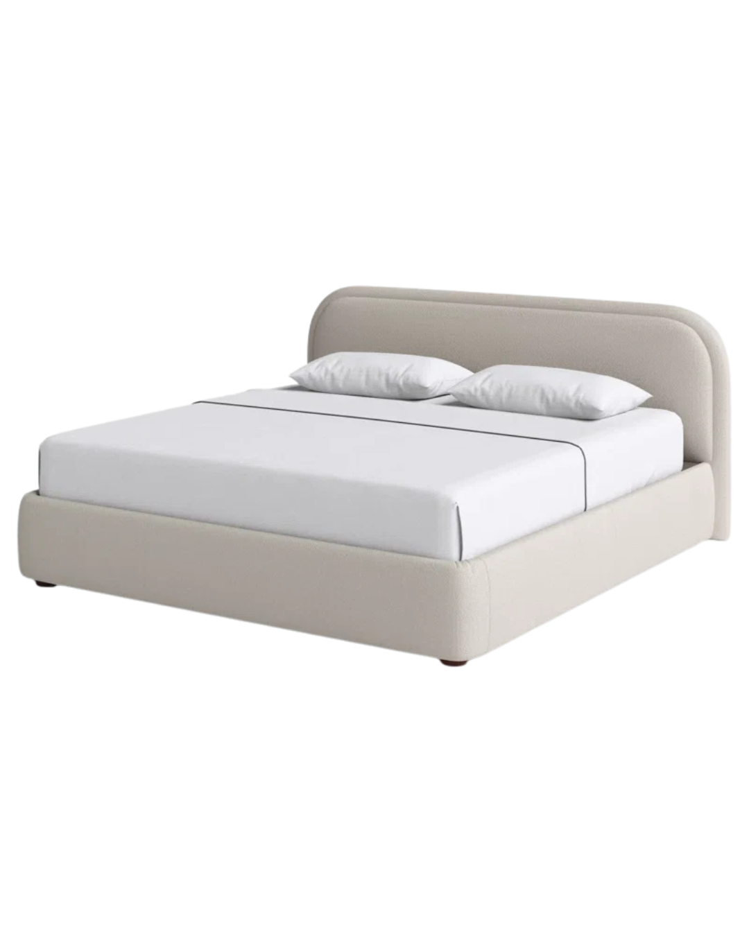Laramy Rounded Soft Aurora Rounded Upholstered Bed in Soft Beige Fabric – Furmories