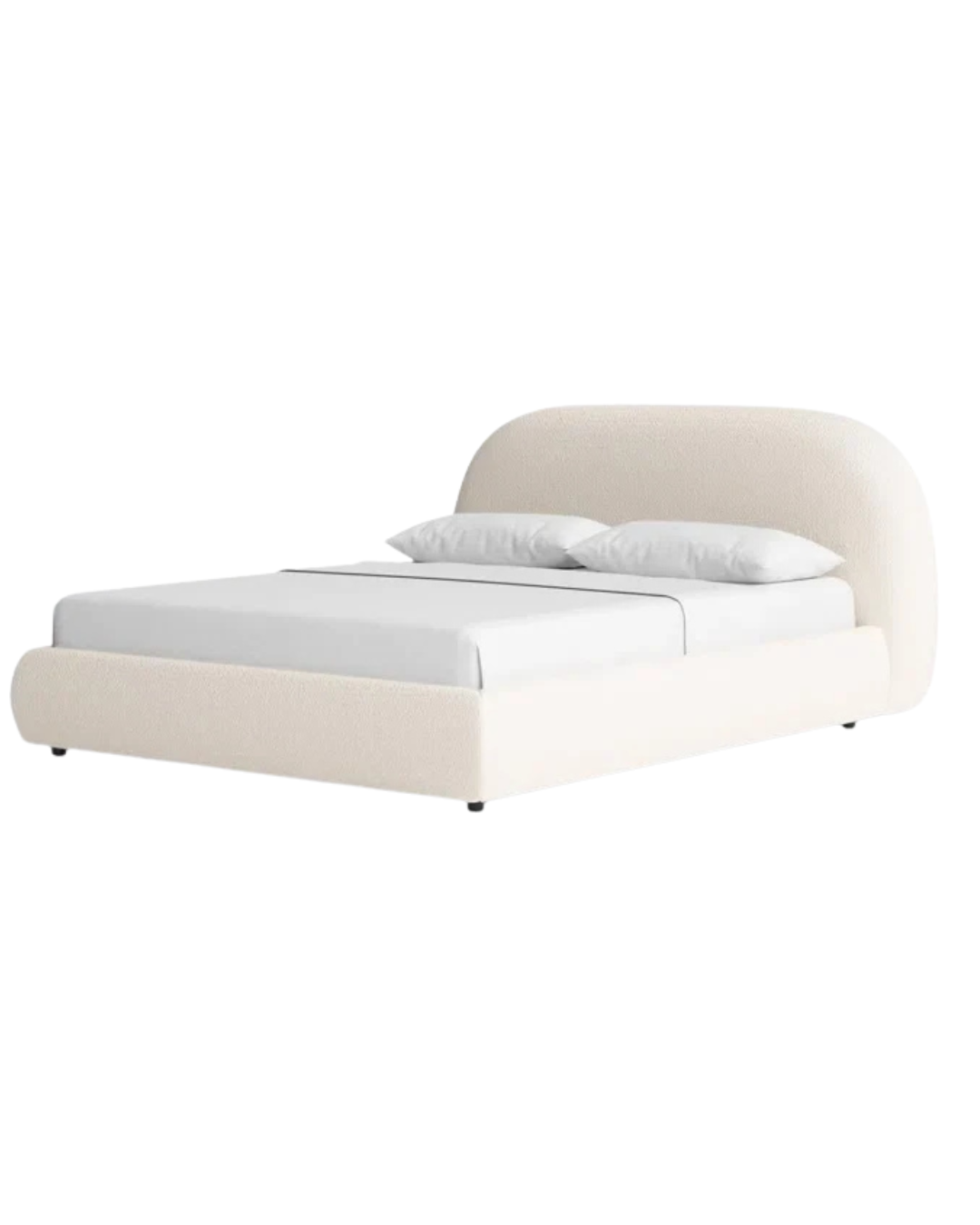 Blanca Curved Upholstered Bed in Bouclé Ivory Fabric