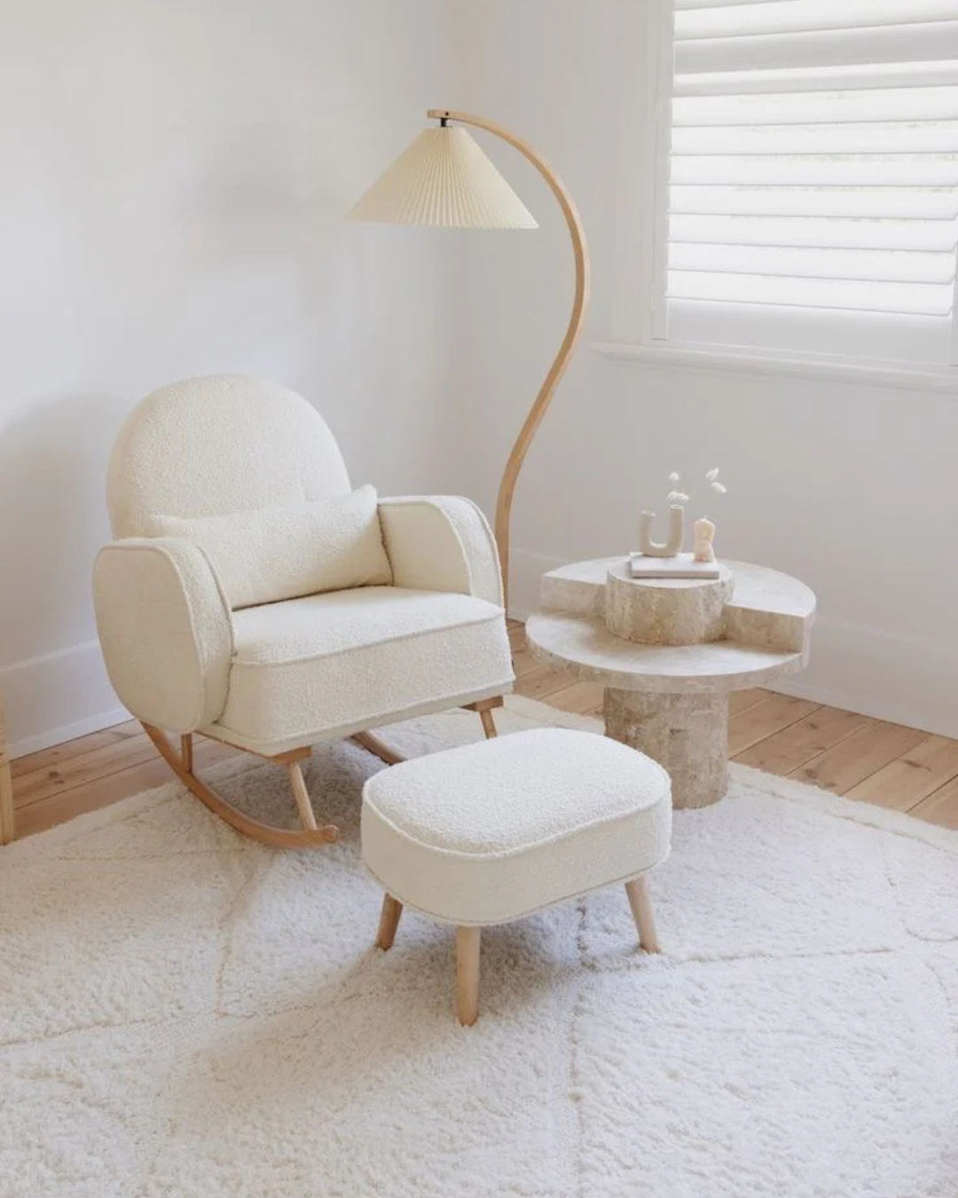 Culla Nursing Chair & Footstool — Bouclé Rocking Chair with Ottoman