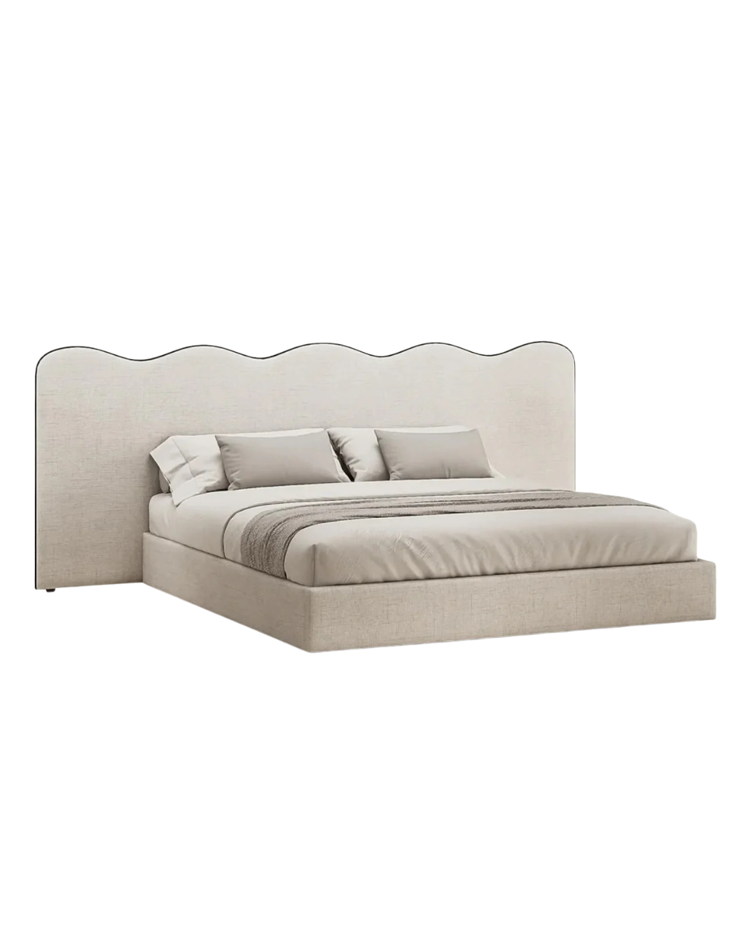 Scallop Edge Upholstered Bed – Modern Elegance with Artistic Headboard Design