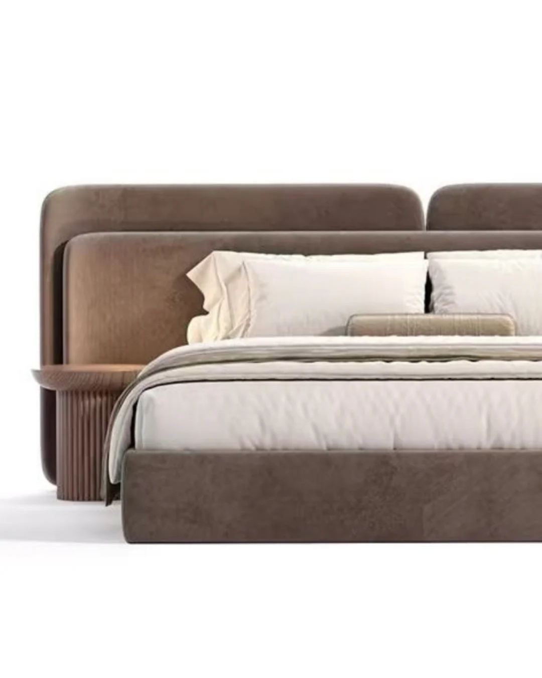 Modern Dual-Tone Upholstered Bed with Wooden Accent Frame