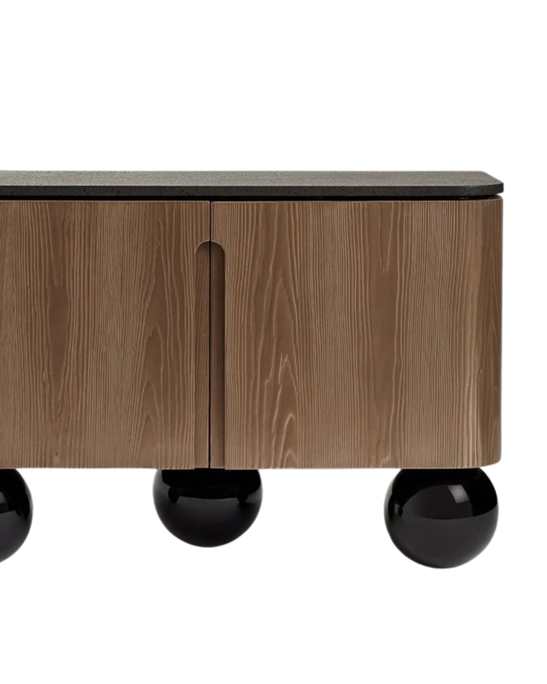 Boldo Nightstand — Ash Wood Cabinet with Stone Top & Gloss Ball Feet