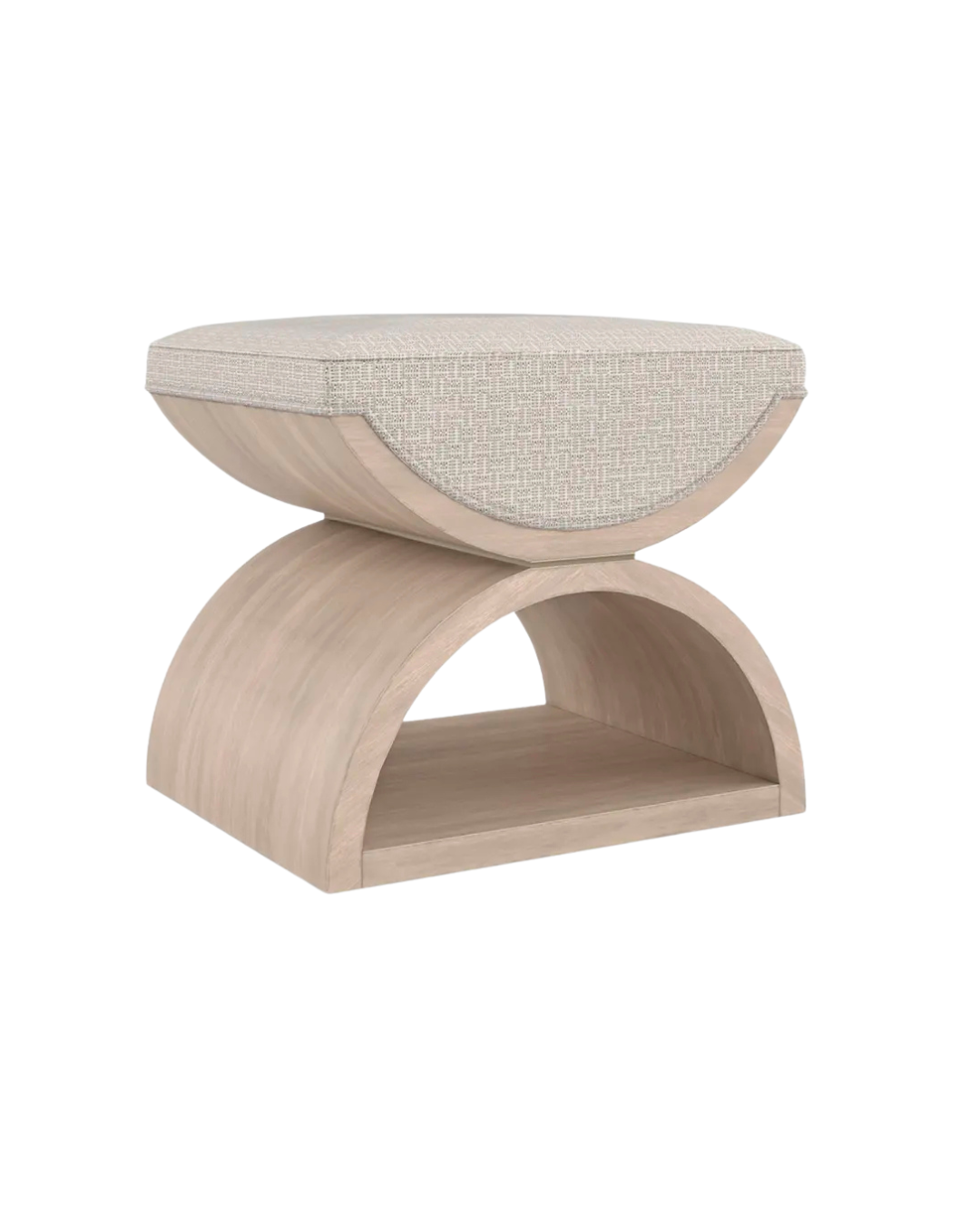 Modern Sculptural Upholstered Stool – Curved Wood Base & Chic Design