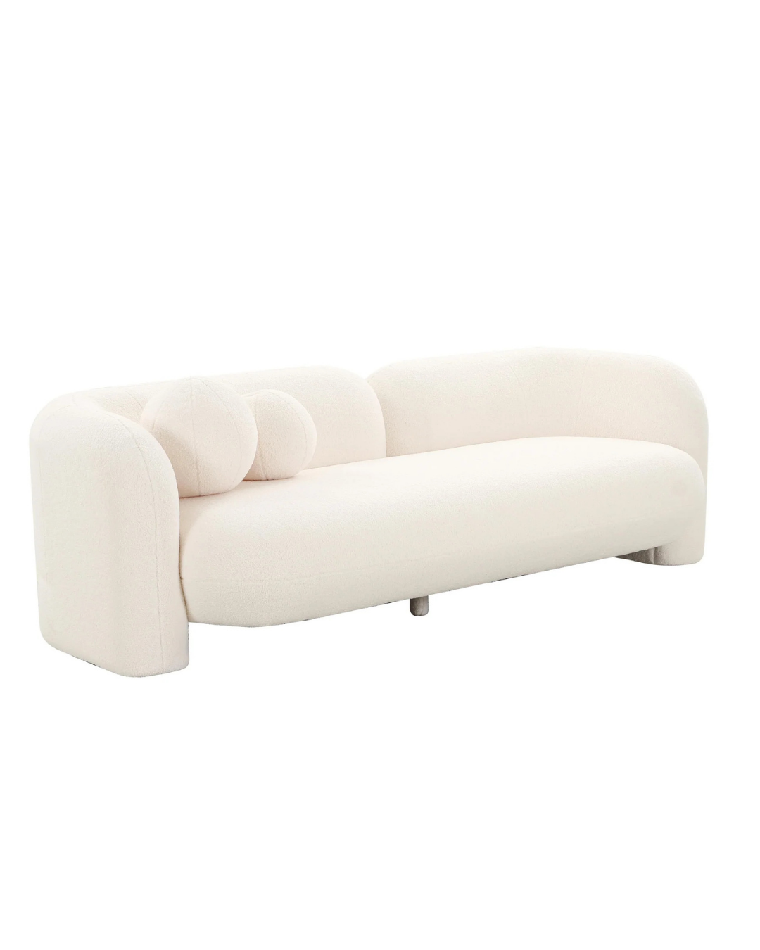 Modern Cream Rounded Sofa – Sculptural Bolster Pillows & Plush Comfort