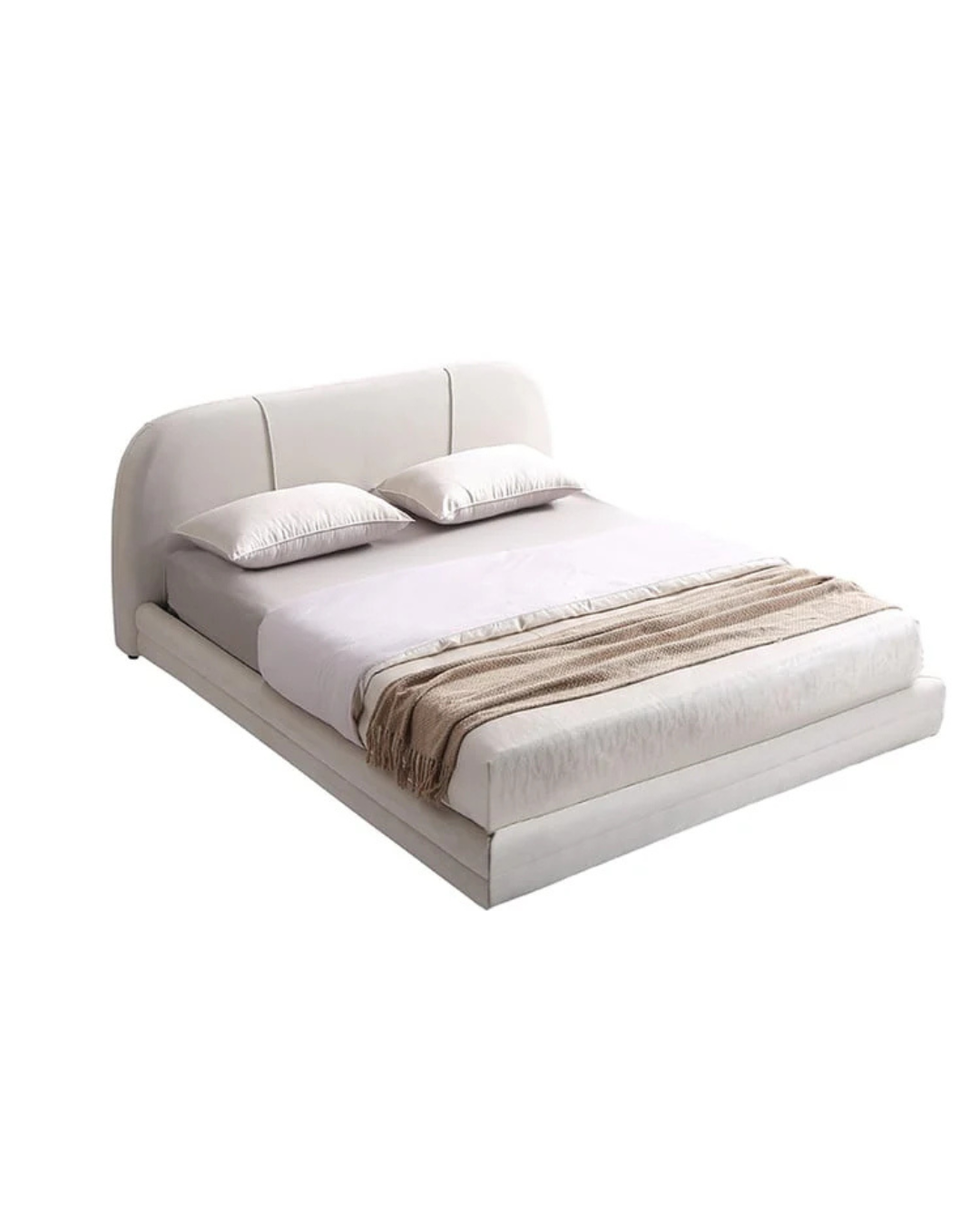 Aurora Modern Curved Upholstered Bed in Soft Ivory