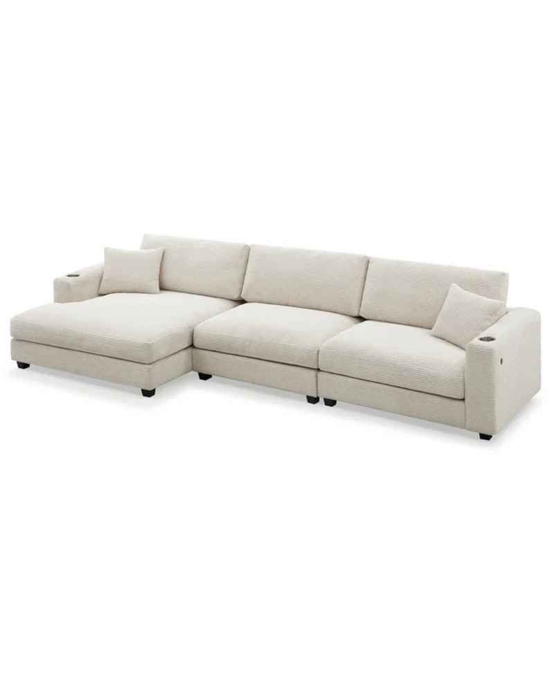 Modern Cream Sectional Sofa with Chaise – Clean Lines & Plush Comfort