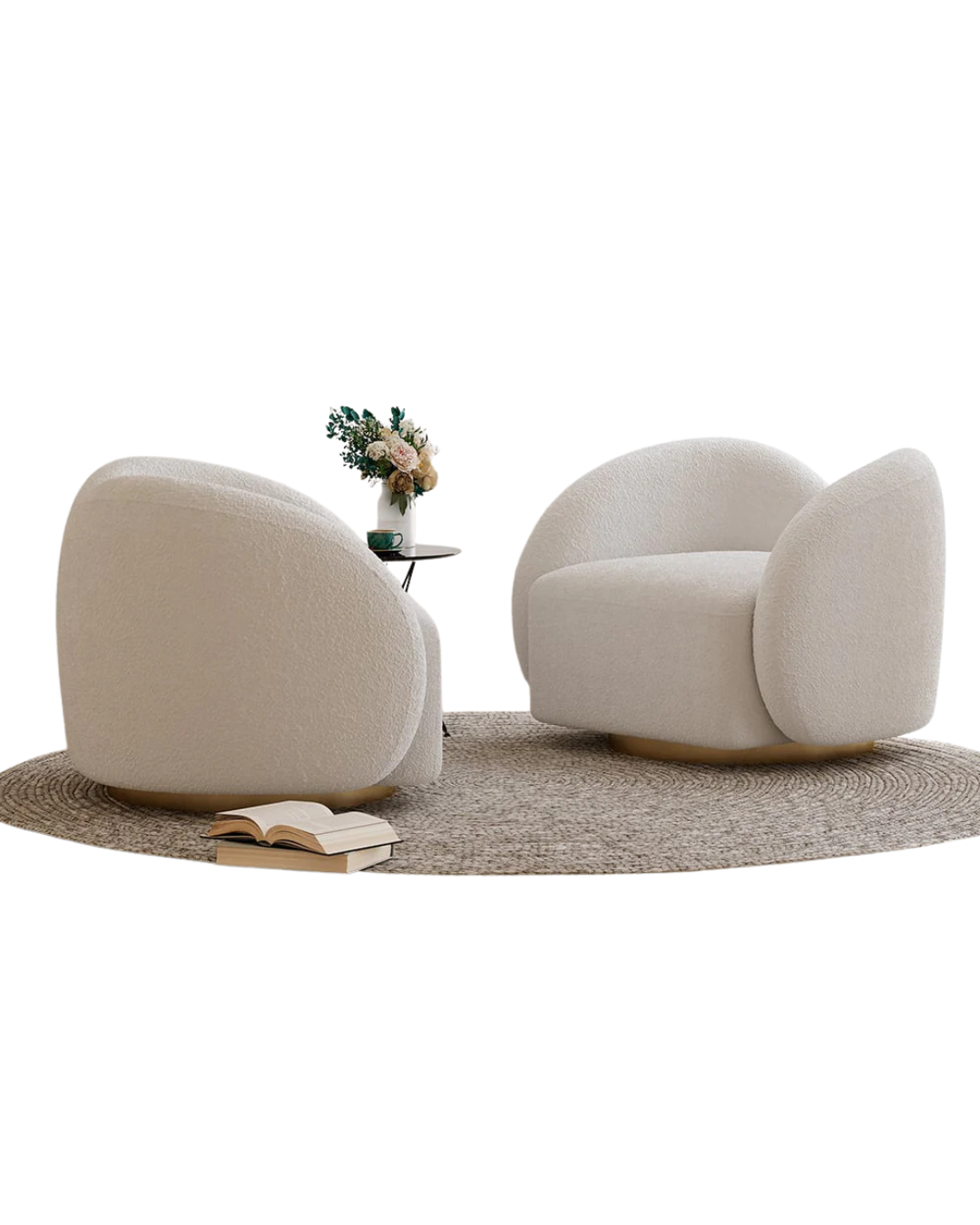 Modern Sculptural Swivel Accent Chair with Bouclé Upholstery