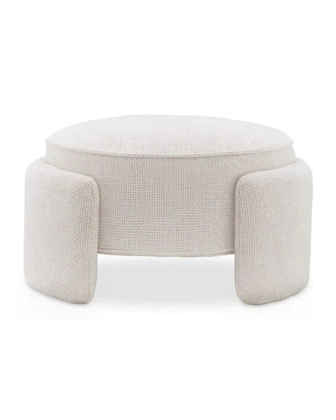 Modern Cream Upholstered Round Ottoman – Sculptural Legs & Chic Design