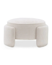 Modern Cream Upholstered Round Ottoman – Sculptural Legs & Chic Design
