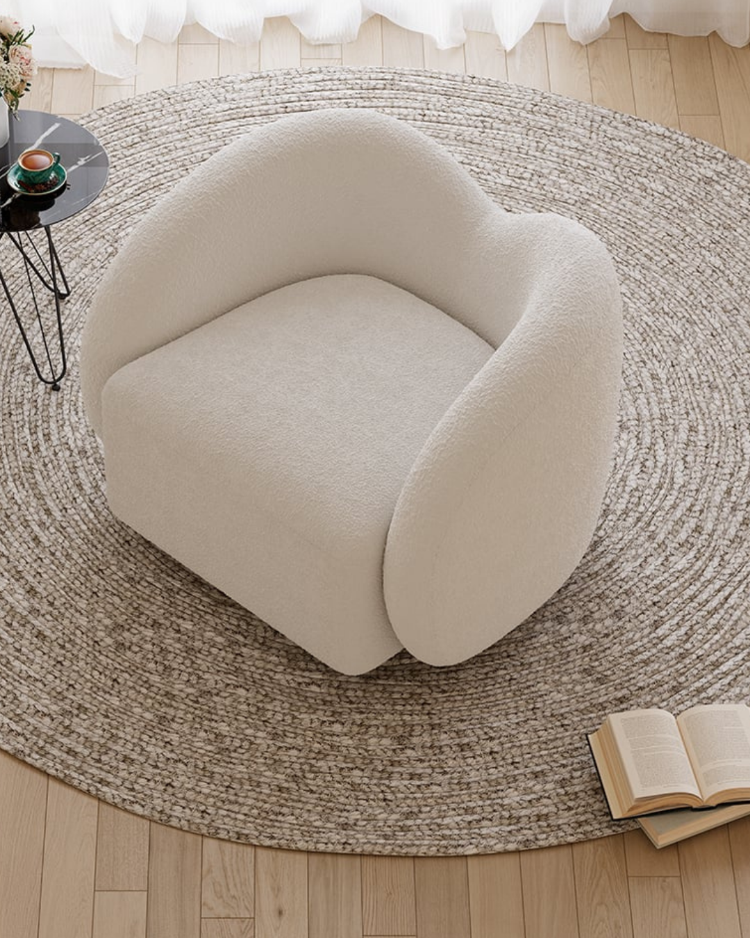 Sculptural Swivel Chair angle – custom accent chair Ajman UAE