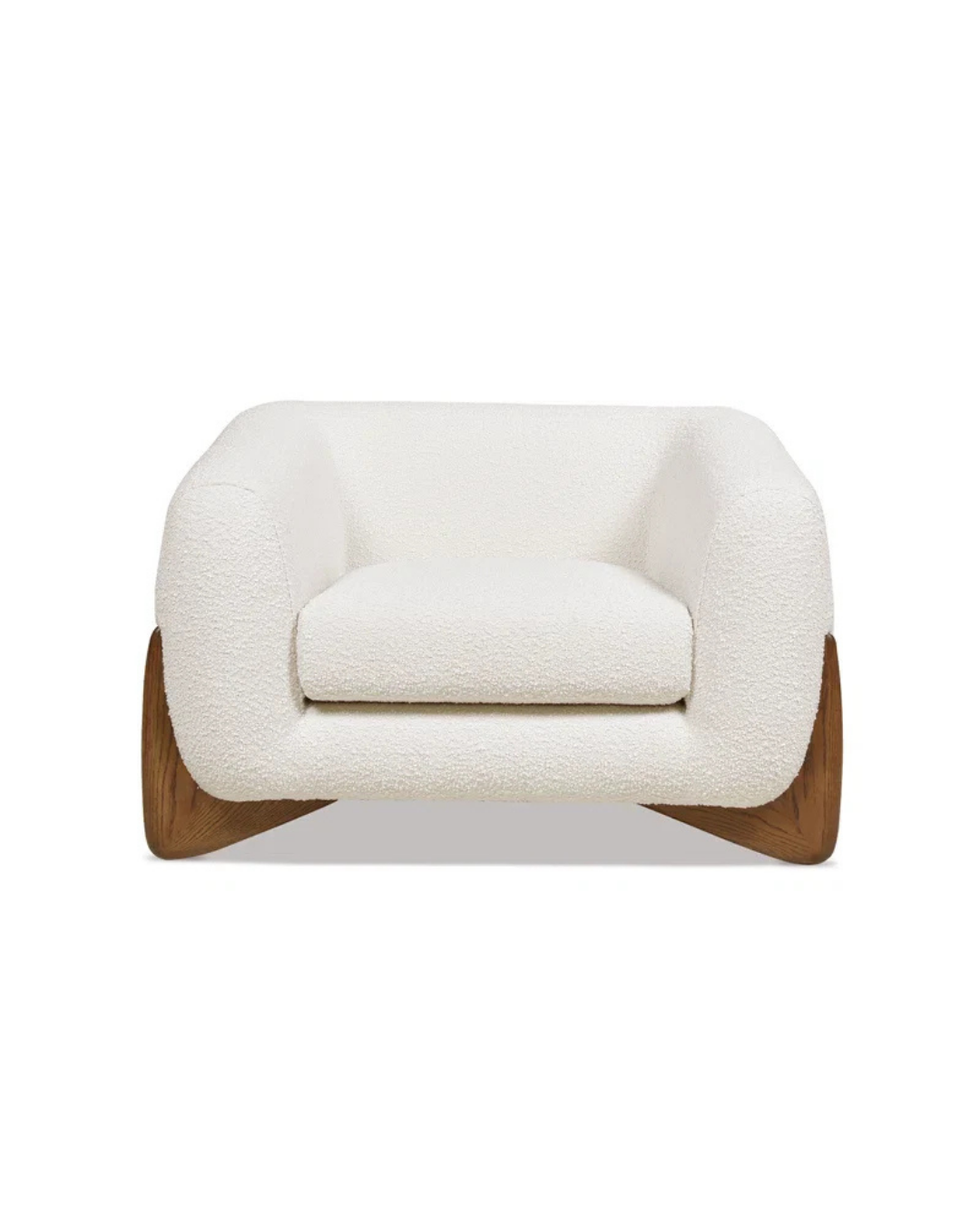 Contemporary Bouclé Accent Chair with Sculpted Wooden Base