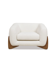 Contemporary Bouclé Accent Chair with Sculpted Wooden Base