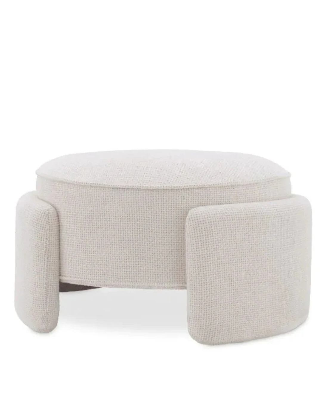 Modern Cream Upholstered Round Ottoman – Sculptural Legs & Chic Design