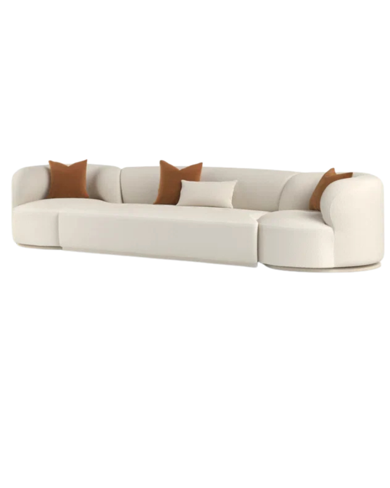 Modern Cream Curved Sofa – Deep Seats & Accent Pillows