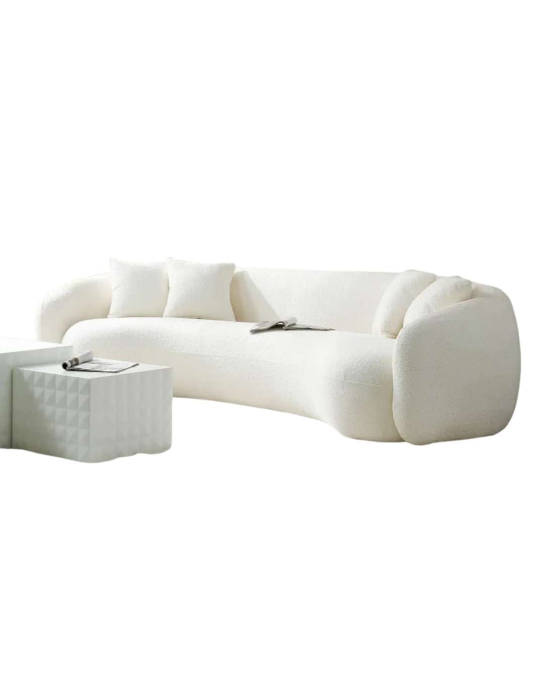Modern Cream Curved Sofa – Channel Tufting & Sculptural Design