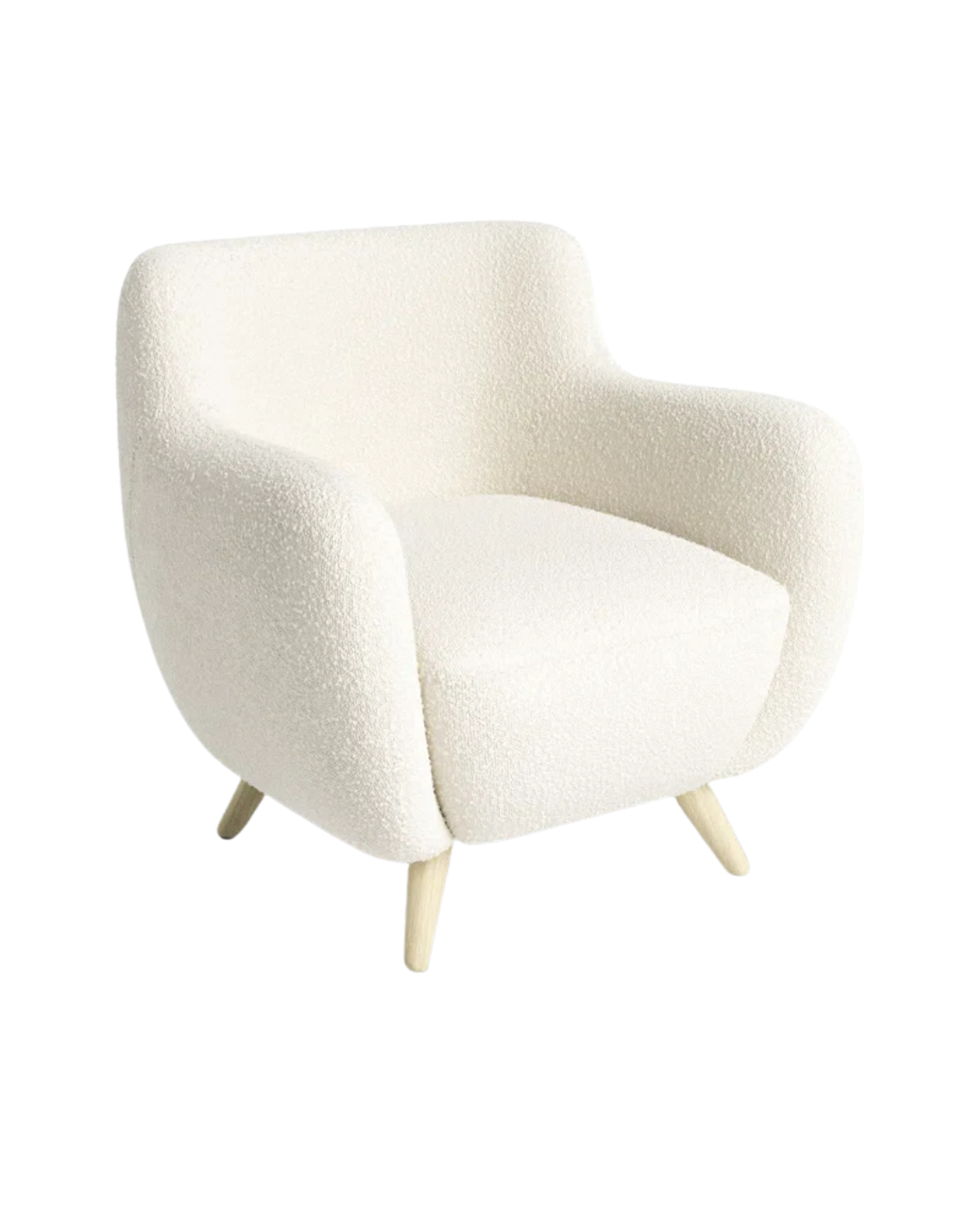 Modern White Bouclé Accent Chair with Tapered Legs