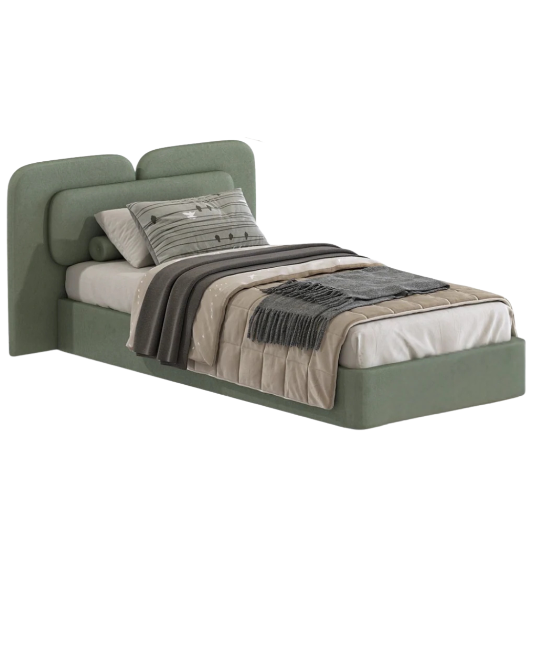 Fern Bed — Children’s Triple Arch Velvet Single Bed in Sage Green