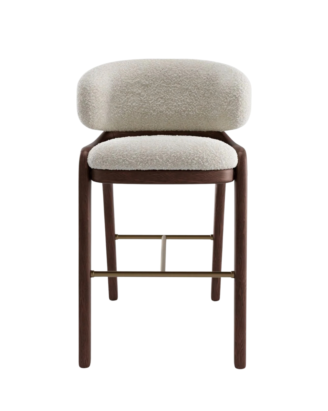 Ovale Bar Stool — Floating Oval Back Bouclé Stool with Dark Oak & Brass Footrest
