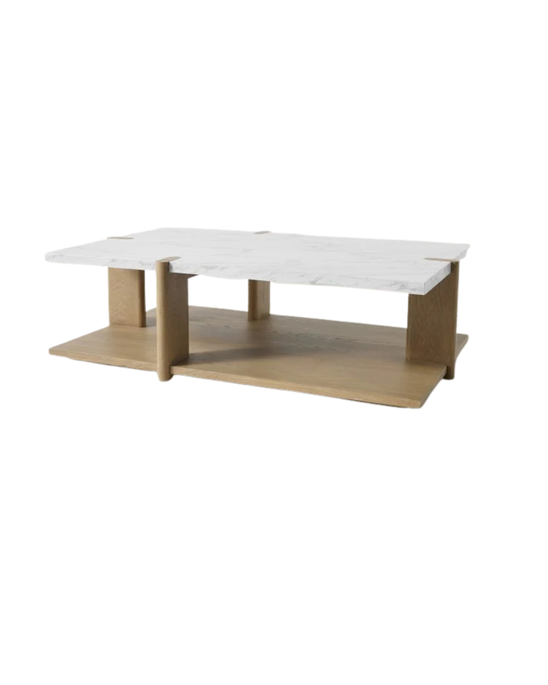 Modern Marble Coffee Table – White Top & Wooden Base