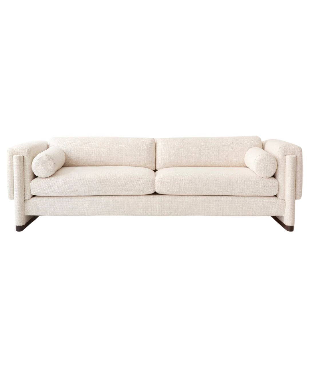 Modern Cream Upholstered Sofa – Minimalist Design with Bolster Pillows