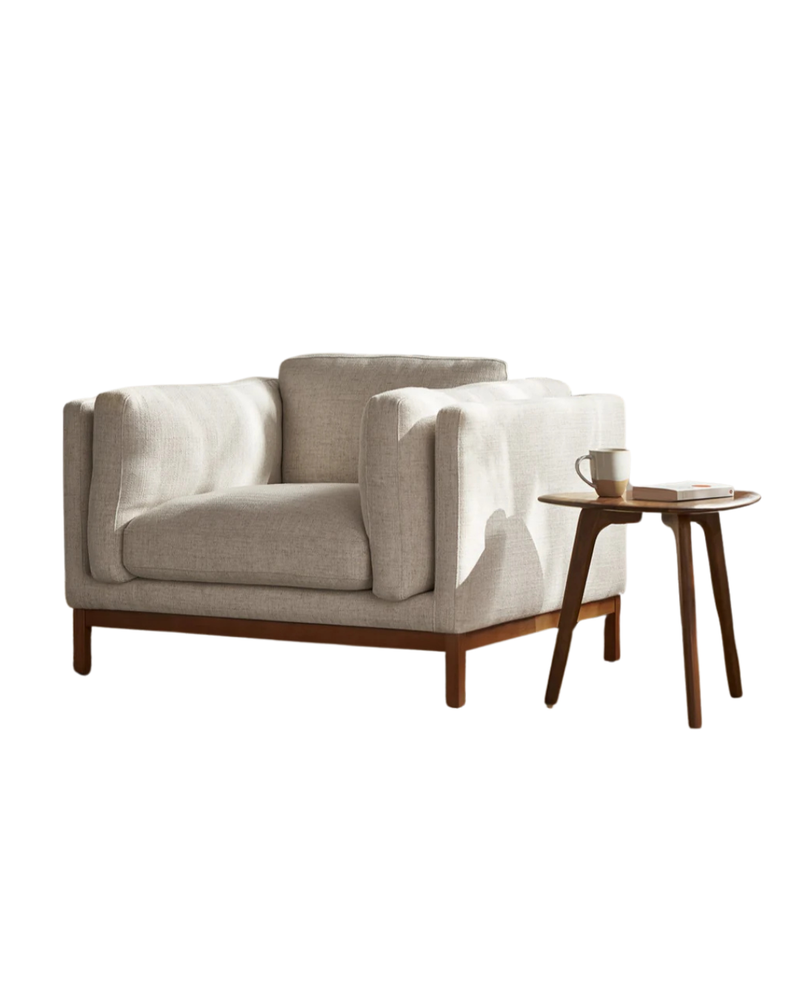 Contemporary Upholstered Armchair with Wooden Base