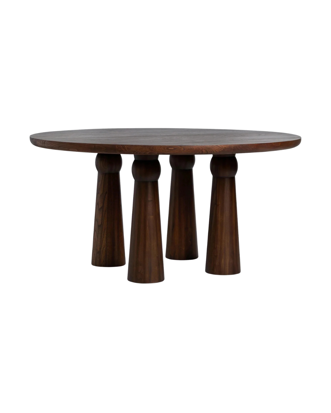Sculptural Round Dining Table in Rich Dark Wood