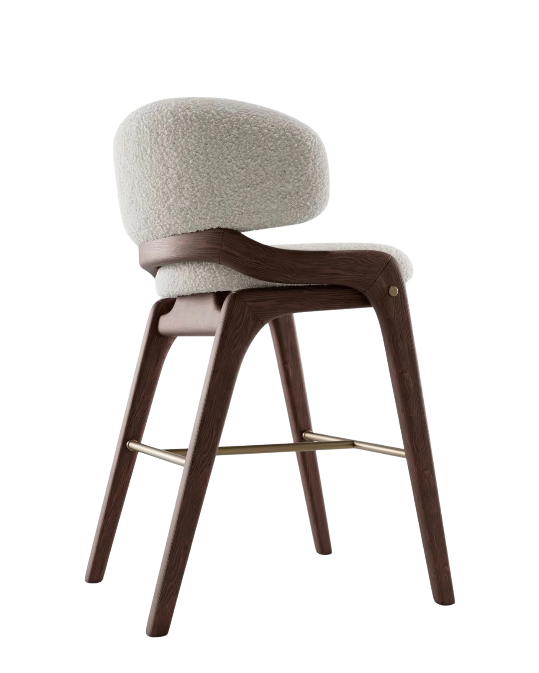 Ovale Bar Stool — Floating Oval Back Bouclé Stool with Dark Oak & Brass Footrest