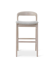 Nora Bar Stool — Whitewash Oak Stool with Bouclé Seat & Open Back