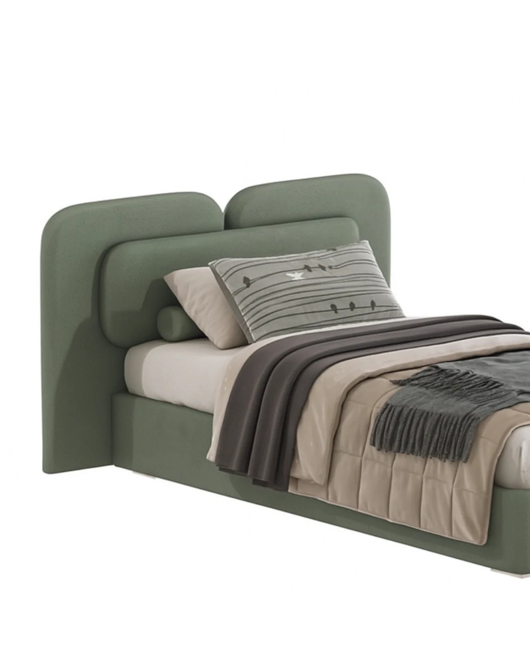 Fern Bed — Children’s Triple Arch Velvet Single Bed in Sage Green