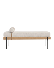 Modern Upholstered Bench with Wood Base & Bolster Pillow – Minimalist Design