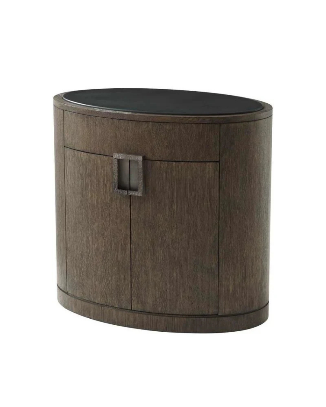 Modern Oval Nightstand in Dark Wood Finish