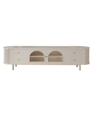 Elegant Cream TV Stand with Curved Silhouette and Arch Details