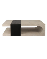 Modern Rectangular Coffee Table – Black Accent & Open Shelf