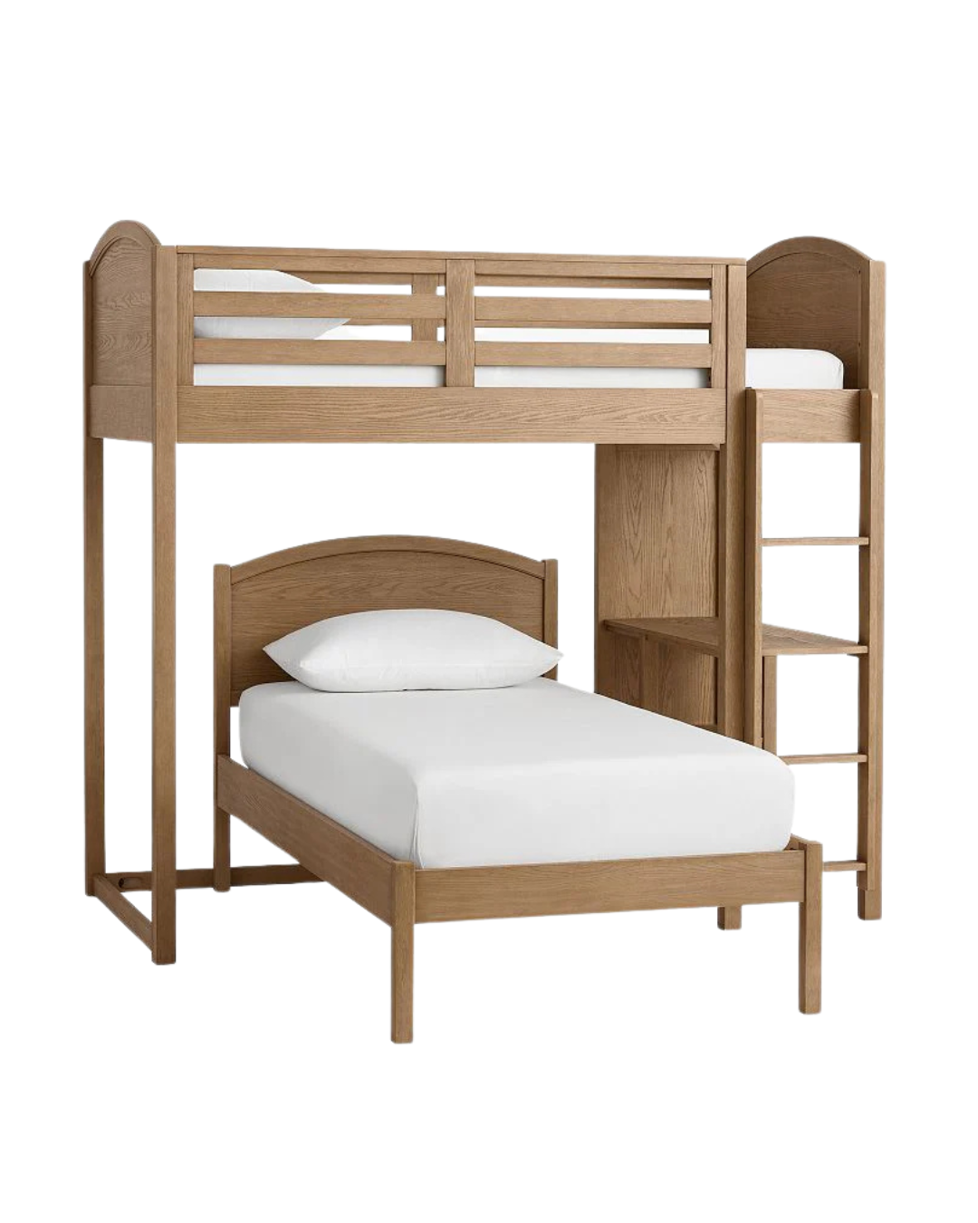 Angolo Bunk Bed — L-Shape Solid Oak Bunk Bed with Integrated Shelf