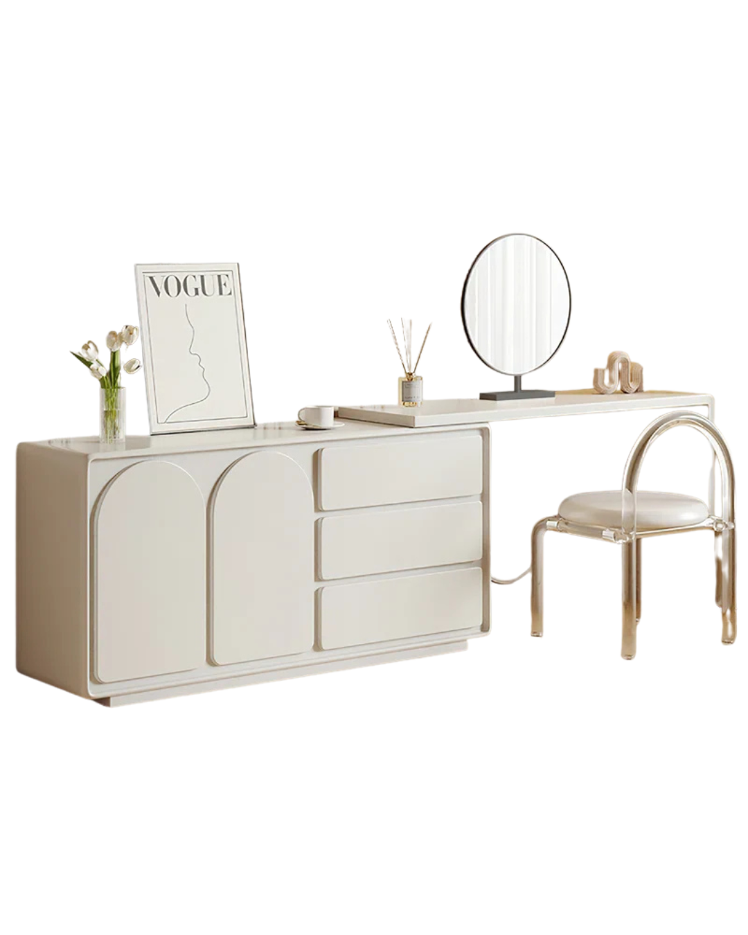 Modern White Vanity Desk with Storage Drawers & Mirror – Elegant Makeup Table