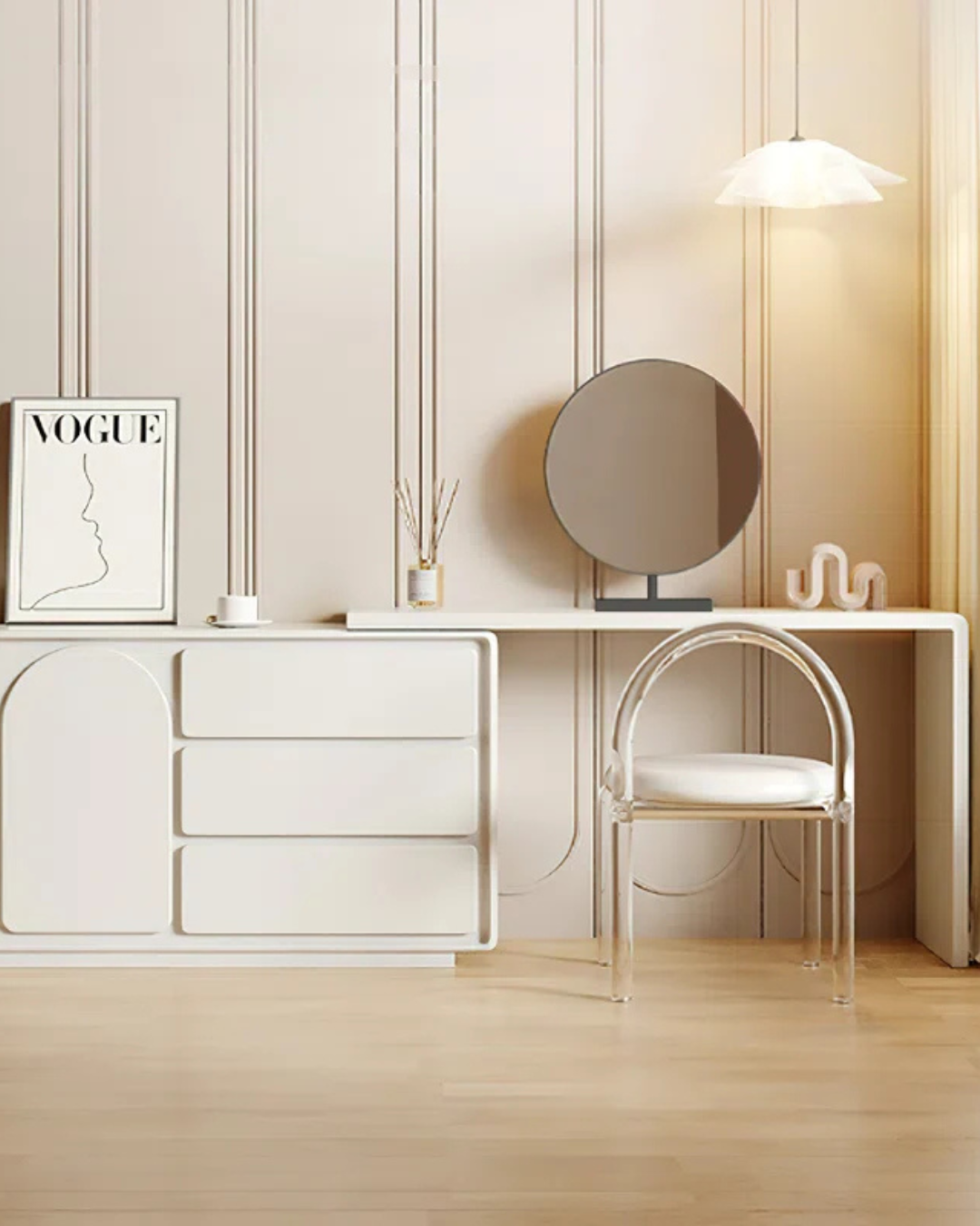 Modern White Vanity Desk with Storage Drawers & Mirror – Elegant Makeup Table
