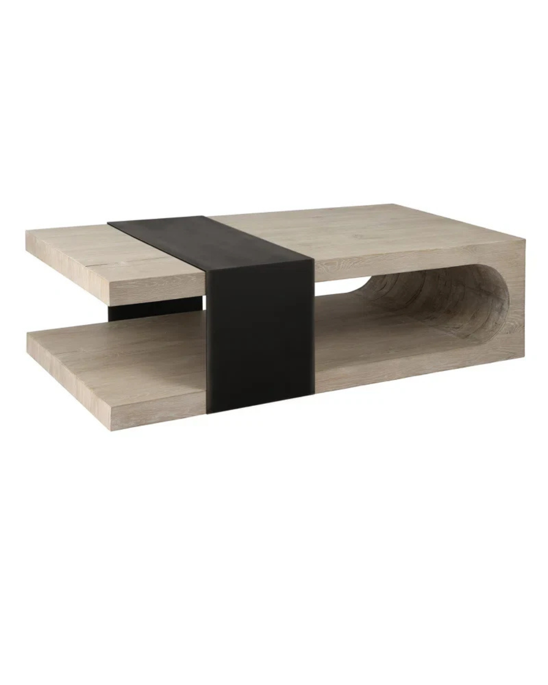 Modern Rectangular Coffee Table – Black Accent & Open Shelf