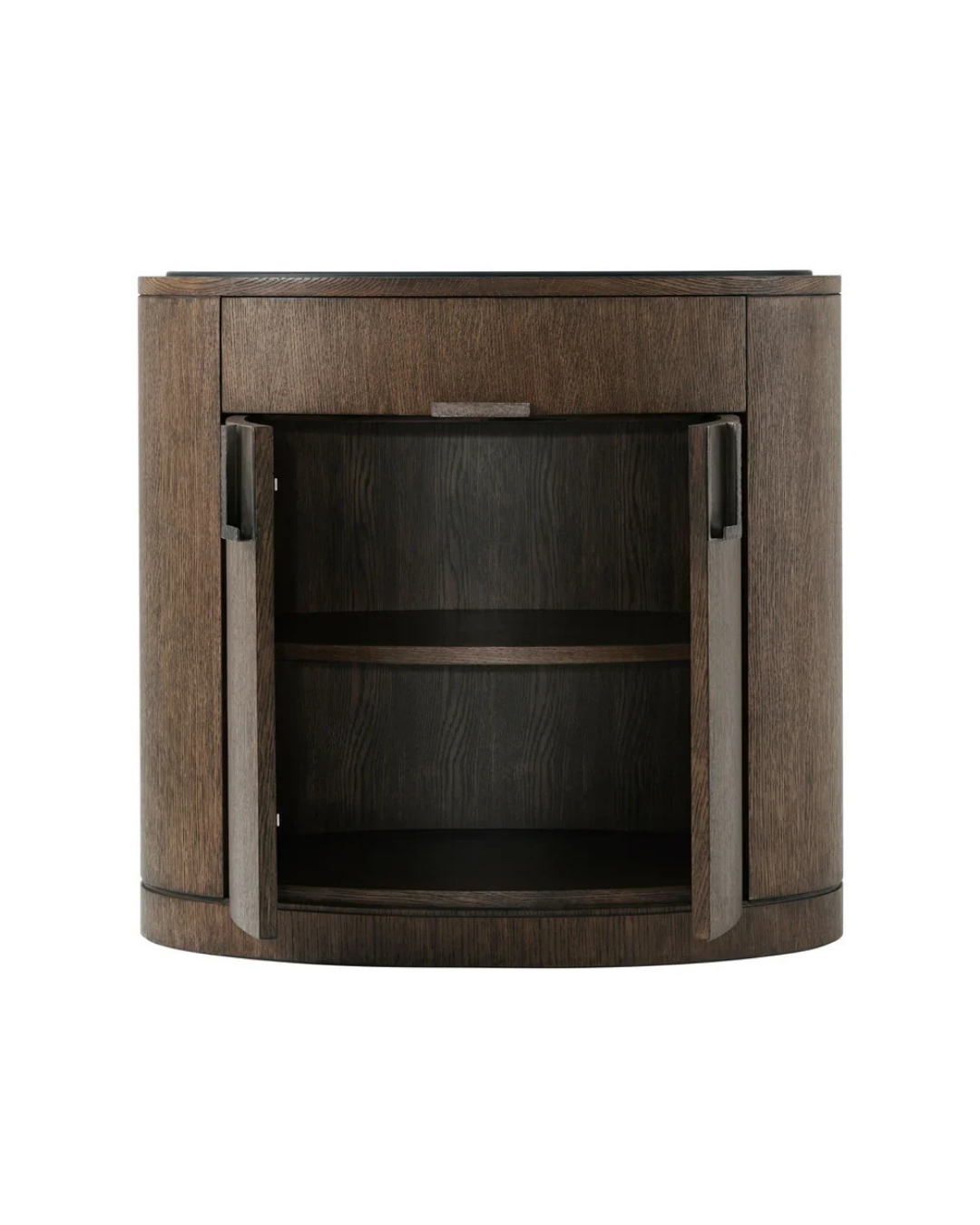 Modern Oval Nightstand in Dark Wood Finish