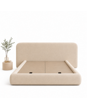 Modern Beige Upholstered Bed with Curved Headboard | Custom Bed UAE