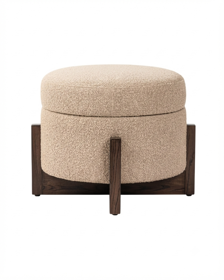 Beige Round Ottoman – custom bouclé ottoman manufacturer UAE