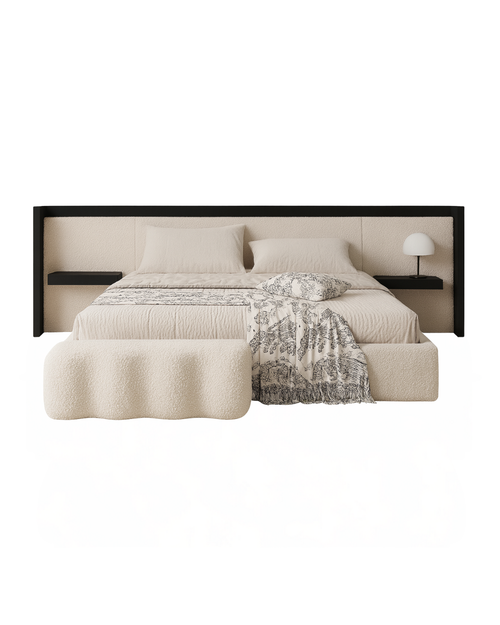 Frame Bed Suite — Bouclé Bed with Black Frame Headboard