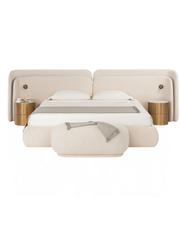 Aurum Bed Suite — Bouclé Bed with Brass Drum Nightstands