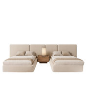 Noma Twin Bed Set — Upholstered Twin Beds with Walnut Nightstand