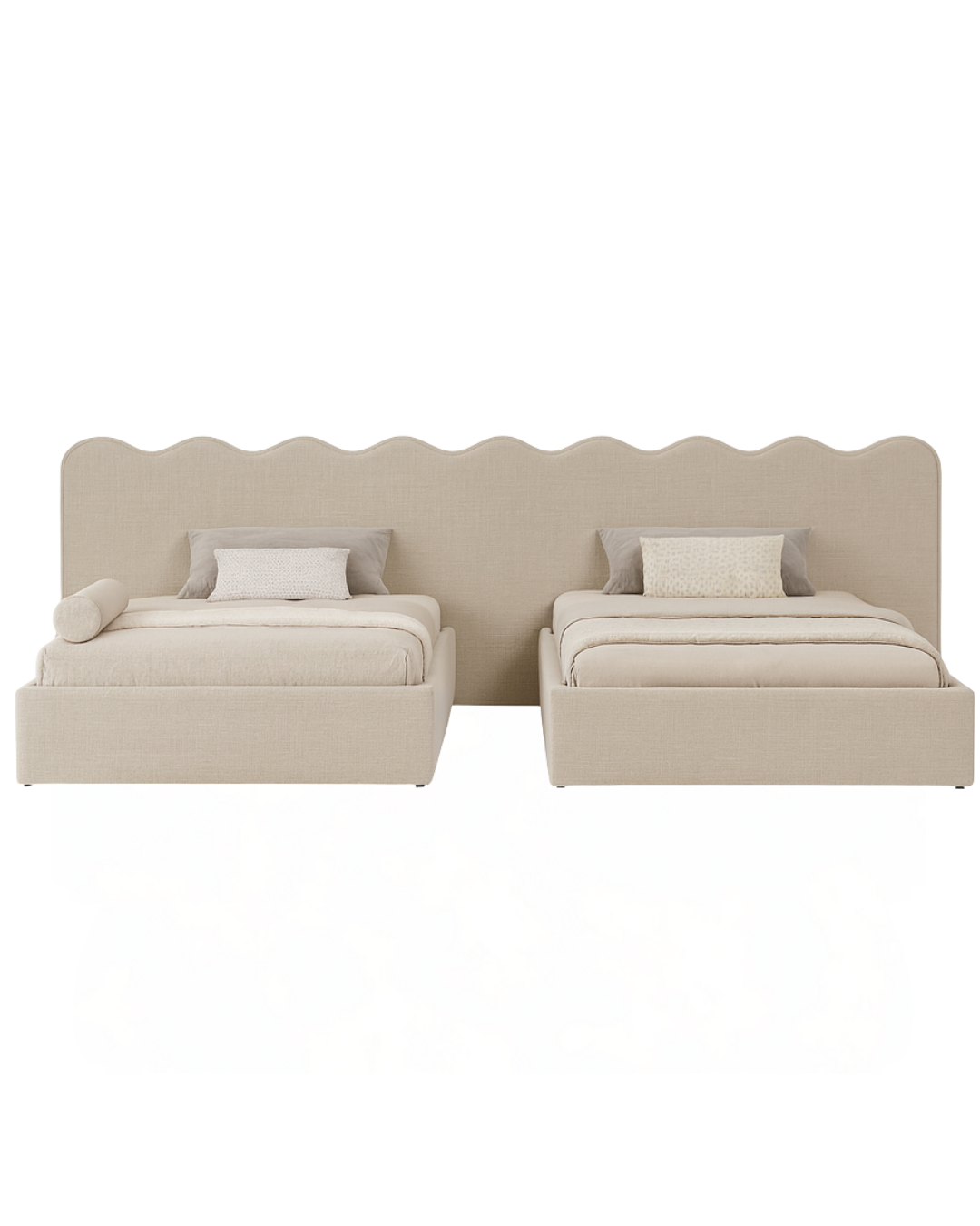 The Wave Twin Bed Set — Scallop Headboard Upholstered Twin Beds