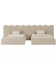 The Wave Twin Bed Set — Scallop Headboard Upholstered Twin Beds