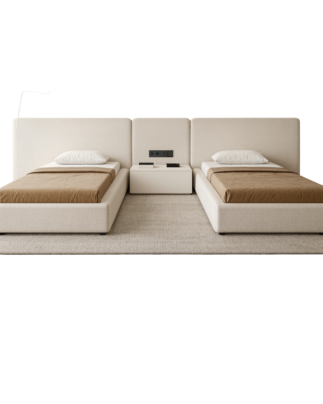 Modo Twin Bed — Upholstered Twin Set with Integrated Nightstand
